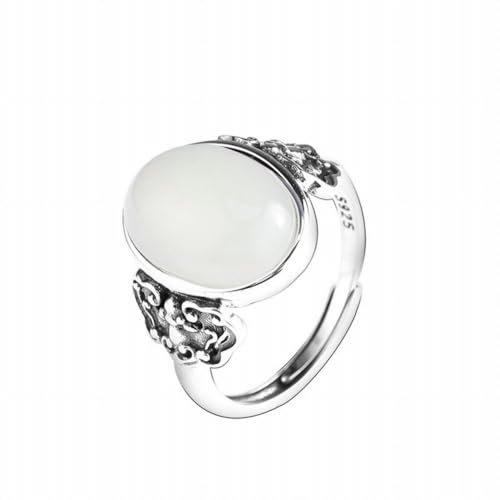 SUNYUHUI 925 Sterling Silber Schmuck Edelstein Antik Silber Hotan Jade Ring Gesicht Zeigefinger Ring Verheißungsvolle Yunnan Rote Achat Ring, Silver von SUNYUHUI