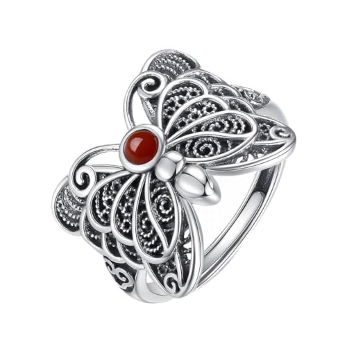 SUNYUHUI Bow South Red Achat Ring S925 Sterling Silber Open Index Finger Ring, Silver von SUNYUHUI