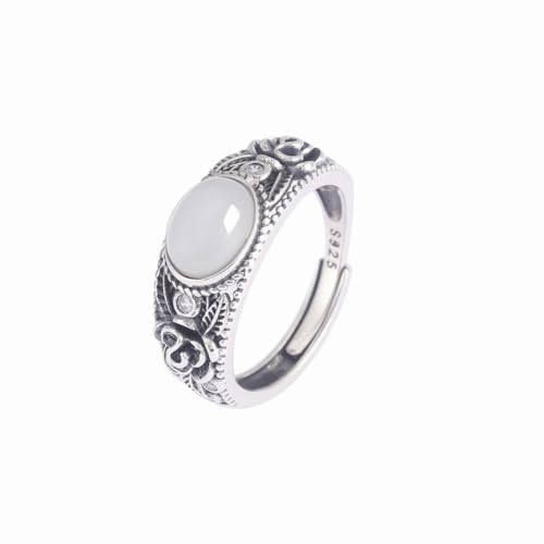 SUNYUHUI Ethnische Art S925 Reines Silber Jade Ring Schwere Industrie Rose Duftende Lebende Mund Thai Silber Index Finger Ring, Silver von SUNYUHUI