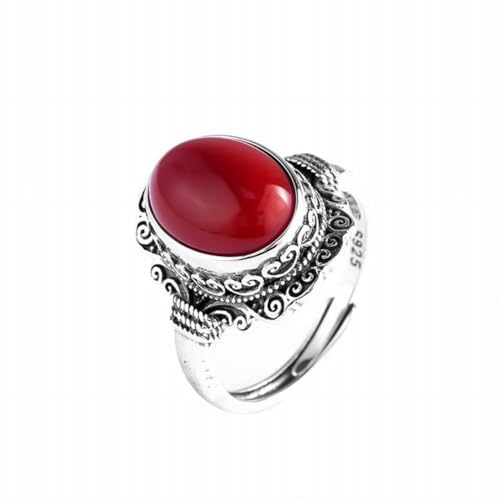 SUNYUHUI Palast Silber Ring Süd Roter Achat Chinesischer Stil Elegante Retro Dicke Finger Food Ring, Silver von SUNYUHUI