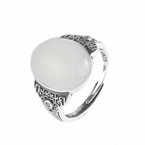 SUNYUHUI S925 Silber Antike Glückliche Wolke Textur Ring mit Neutral Palace Lock Inlayd mit Hotan Jade Ring, Silver von SUNYUHUI