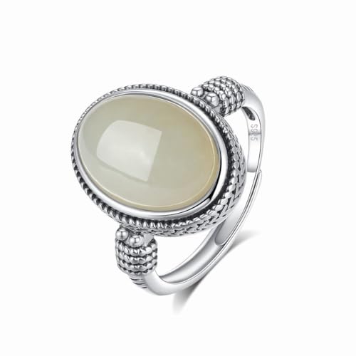 SUNYUHUI S925 Silber Hotan Jade Ring Innere Mongolei Ruyi Chinesischer Stil Ring Elegant, Silver von SUNYUHUI