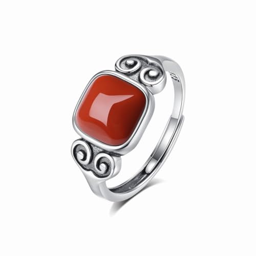 SUNYUHUI S925 Silber Süd Roter Achat Ring Ethnische Art Retro Glückliche Wolke Index Finger Personalisierte Vier Richtungen Reichtum Schmuck, Silver von SUNYUHUI