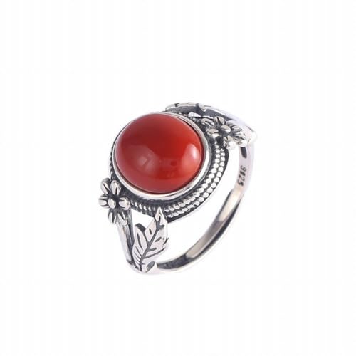 SUNYUHUI S925 Silber Süd Roter Achat Silber Ornament Ring Thai Silber Matte Spitze Ring, Silver von SUNYUHUI