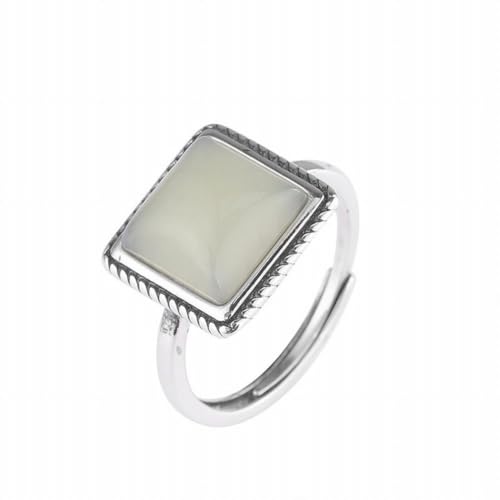 SUNYUHUI S925 Silber Vintage Ring Ring Neutral Square Vintage Inlayed Hotan Jade Square Ring Prozess, Silver von SUNYUHUI