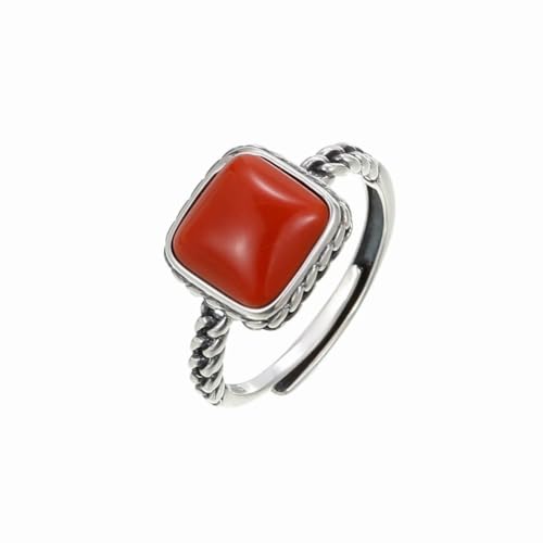 SUNYUHUI S925 Silber Vintage Ring Ring Neutral Square Vintage Inlayed Hotan Jade Square Ring Prozess, Silver von SUNYUHUI