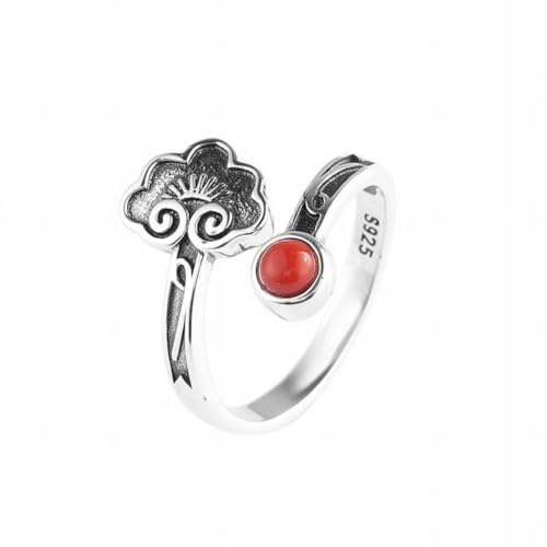 SUNYUHUI S925 Silber Vintage Silber Ring mit Glücklichen Wolkenmuster Ring Set mit Eiergesicht Stein Palast Stil Dekorative Finger, Silver von SUNYUHUI