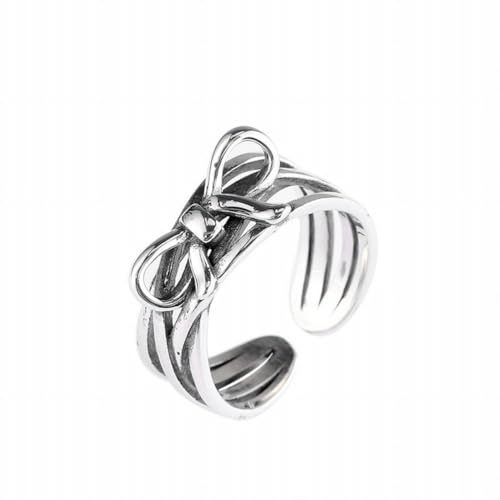 SUNYUHUI S925 Sterling Silber Vintage Bogenring mit Stromlinienförmigen Hohlen Klassischen Verstellbaren Ring Armband, Silver von SUNYUHUI