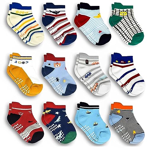 SUOSDEY Baby Antirutsch Socken mit Griffen - 12 Paar Jungen Kinder Mädchen Kleinkinder ABS Rutschfeste Socken Baumwolle StopperSocken, 1-3 Jahre von SUOSDEY