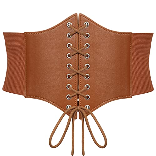 SUOSDEY Schwarz Korsett Gürtel für Frauen, Vintage Lace-up elastische Taille Gürtel, Tied Waspie breiten Gürtel für Halloween-Kostüm,braun von SUOSDEY