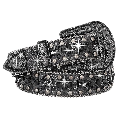 SUOSDEY Strass Gürtel Herren Damen für Jeans Kleid Western Cowgirl Cowboy Nieten Glitzer Pailletten Strap Gürtel, B-schwarz, 41.3"/105cm fit waist: 29"-33" von SUOSDEY