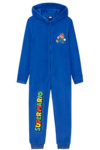 Super Mario Jumpsuit Kinder, Onesie Kinder und Jungen Blau Kostüm, Kinder Fleece Schlafanzug, Bequeme Overall Einteiler für Jungen 4-15, Geschenke für Kinder (Blau, 9-10 Jahre) von Super Mario