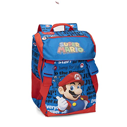 Supermario - Ausziehbarer Schulrucksack mit Verlängerung 9 cm, großer Fach, Reißverschlüsse und Taschen - Rucksack für Jungen und Mädchen, 29 x 41 x 13,5 cm, blau, Taglia unica, Casual von Super Mario