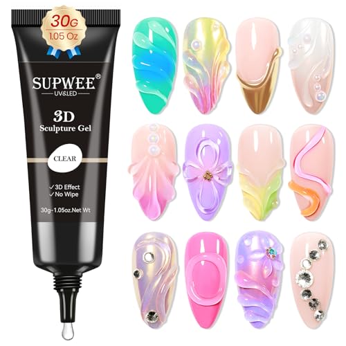 SUPWEE 3D Skulptur Gel - 30G Klares Carving 3D Gel Nail Art Multifunktionell Nail Rhinestone Glue für Painting DIY-Carved Nagellack Nageldekoration Maniküre SUPWEE 3D Skulptur Gel - 30G Klares Carving 3D Gel Nail Art Multifunktionell Nail Rhinestone Glue für Painting DIY-Carved Nagellack Nageldekoration Maniküre von SUPWEE