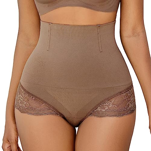 SURE YOU LIKE Shapewear Damen Tanga Bauchweg Damen Unterhose Hohe Taille Tanga Shapewear Miederhose Seamless Shaping Unterwäsche Mieder String Slip, Brown, L von SURE YOU LIKE