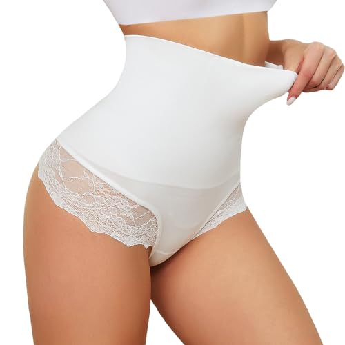 SURE YOU LIKE Shapewear Damen Tanga Bauchweg Damen Unterhose Hohe Taille Tanga Shapewear Miederhose Seamless Shaping Unterwäsche Mieder String Slip, Weiß, L von SURE YOU LIKE