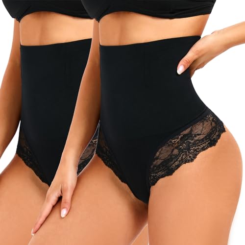 SURE YOU LIKE Shapewear Damen Bauchweg Unterhose Hohe Taille Mieder String Shapewear Tanga Seamless Figurformende Shaping Unterwäsche, Schwarz+Schwarz, S von SURE YOU LIKE