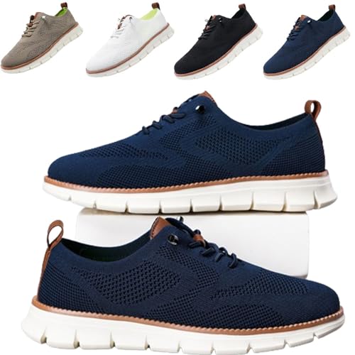 SUSUMZ Wearbreeze-Schuhe für Herren, Bootsschuhe zum Hineinschlüpfen mit Fußgewölbeunterstützung, Business-Oxfords für Freizeitkleidung, Bequeme Mesh-Wanderschuhe, leichte weiche Sohle (43,Blau) von SUSUMZ