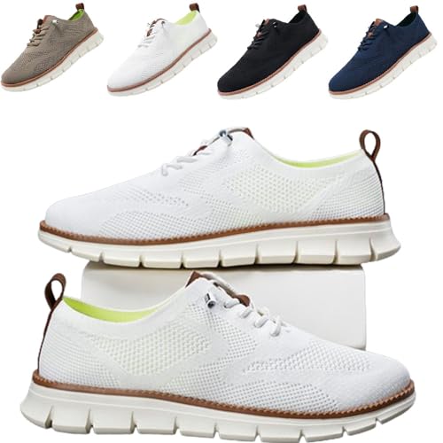 SUSUMZ Wearbreeze-Schuhe für Herren, Bootsschuhe zum Hineinschlüpfen mit Fußgewölbeunterstützung, Business-Oxfords für Freizeitkleidung, Bequeme Mesh-Wanderschuhe, leichte weiche Sohle (42,Weiß) von SUSUMZ