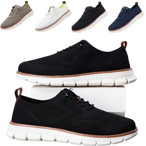 SUSUMZ Wearbreeze-Schuhe für Herren, Bootsschuhe zum Hineinschlüpfen mit Fußgewölbeunterstützung, Business-Oxfords für Freizeitkleidung, Bequeme Mesh-Wanderschuhe, leichte weiche Sohle (41,Schwarz) von SUSUMZ