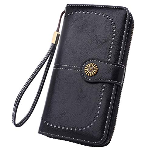 SUVIA Leder Damen Lange Geldbörse Hollow Out Schnalle Geldbörsen Kreditkarte Clutch Geldbörse Kartentasche Luxus Clutch Geldbörsen Schwarz, Schwarz von SUVIA