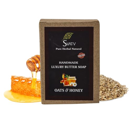 SVATV Handcrafted Seife with Oats & Honey | Soothing Herbs | Moisturized skin - Traditional Ayurvedic Herbal body Seife bars for Men & Women, all skin types - 125g von SVATV