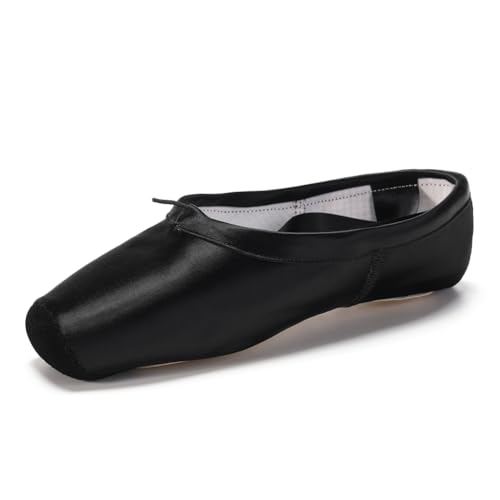 SWDZM Ballett Spitzenschuhe Ballettschläppchen Tanzschuhe mit dem genähten Band und Zehenpads für Mädchen,Schwarz,Ledersohle,36 EU von SWDZM