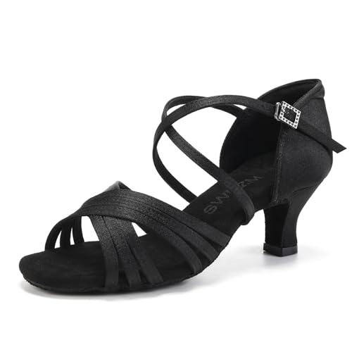 SWDZM Latein Tanzschuhe für Damen Professionelle Tanzschuhe Ballsaal Party Salsa Tanzübung Performance Schuhe,912DB,Schwarz,Ferse 5cm,Wildledersohle,37EU von SWDZM