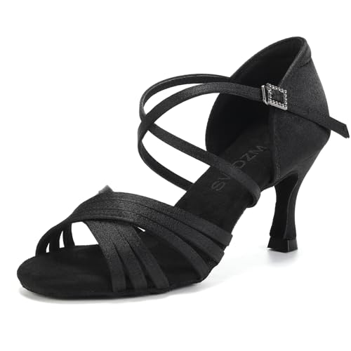 SWDZM Latein Tanzschuhe für Damen Professionelle Tanzschuhe Ballsaal Party Salsa Tanzübung Performance Schuhe,912DB,Schwarz,Ferse 7cm,Wildledersohle,37EU von SWDZM