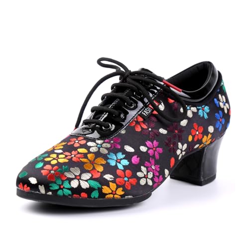 SWDZM Leopard Damen Latein Tanzschuhe Schnürschuhe üben Mit Geschlossenem Zeh Modern Jazz Dance,Mehrfarbig,Ferse 3.5cm,Vollsohle aus Wildleder,35EU von SWDZM