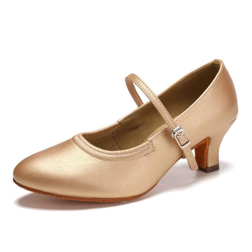 SWDZM Tanzschuhe Damen Latein Geschlossen Bequem Salsa Character Moderne Tango Ballsaal Tanzschuhe,Bronze,Ferse 5cm,Wildledersohle,40 EU von SWDZM