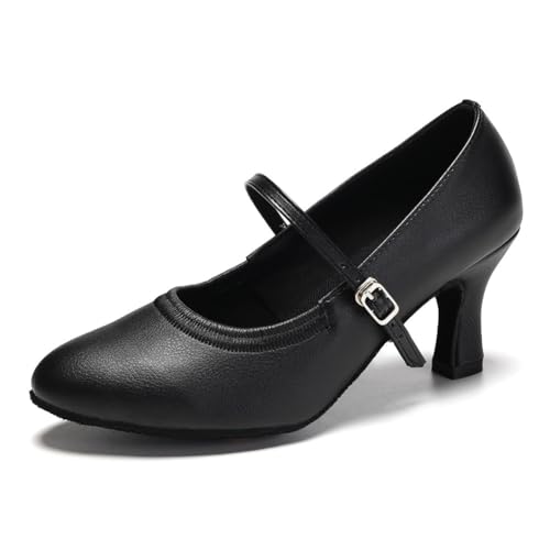 SWDZM Tanzschuhe Damen Latein Geschlossen Bequem Salsa Character Moderne Tango Ballsaal Tanzschuhe,Schwarz,Ferse 7cm,Wildledersohle,38 EU von SWDZM