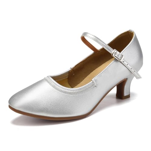 SWDZM Tanzschuhe Damen Latein Geschlossen Bequem Salsa Character Moderne Tango Ballsaal Tanzschuhe,Silber,Ferse 5cm,Gummisohle,38 EU von SWDZM