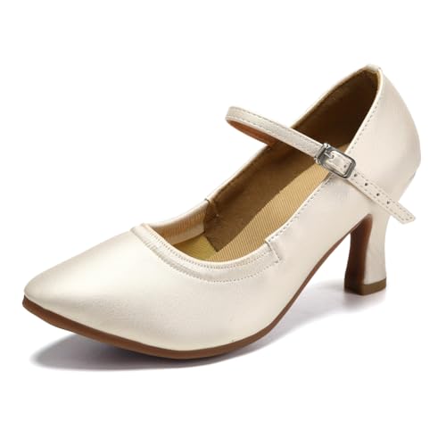 SWDZM Tanzschuhe Damen Latein Geschlossen Bequem Salsa Character Moderne Tango Ballsaal Tanzschuhe,Weiß,Ferse 7cm,Gummisohle,37.5 EU von SWDZM