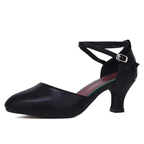 SWDZM Zapatos de Baile Latino Mujer Punta Cerrada Salsa Bachata Tango Character Zapatos de Baile,XMD,Schwarz,Talón 5cm,Suela de caucho,40EU von SWDZM