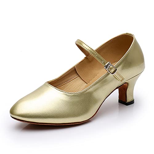 SWDZM Tanzschuhe Damen Latein Geschlossen Glattleder Charakter Schuhe Tango Ballroom Tanzschuhe,DYMD,Gold,Ferse 3.5cm,Wildledersohle,39EU von SWDZM