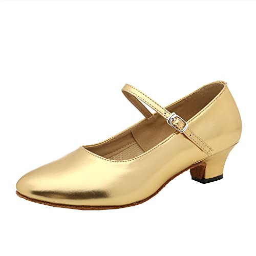 SWDZM Tanzschuhe Damen Latein Geschlossen Glattleder Charakter Schuhe Tango Ballroom Tanzschuhe,DYMD,Hellgold,Ferse 3.5cm,Wildledersohle,39EU von SWDZM