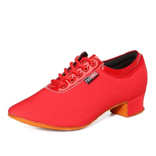 SWDZM Tanzschuhe Damen Latein Geschlossen Salsa Tango Moderne Gesellschaftstanzschuhe,Rot,Ferse 3.5cm,Geteilte Wildledersohle,37.5EU von SWDZM