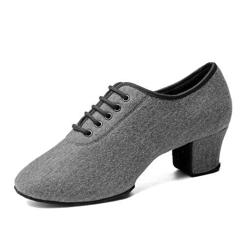 SWDZM Tanzschuhe Damen Latein Geschlossen Salsa Jazz Moderne Ballsaal Leistung Schuhe Trainingsschuhe,Grau,Ferse 5cm,Geteilte Wildledersohle,37EU von SWDZM