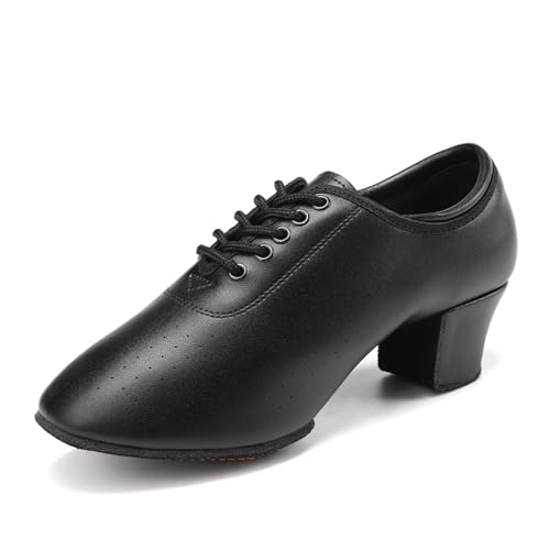 SWDZM Tanzschuhe Damen Latein Geschlossen Salsa Tango Moderne Gesellschaftstanzschuhe Schnüren Tanzschuhe,Schwarz,Ferse 5cm,Geteilte Wildledersohle,45EU von SWDZM