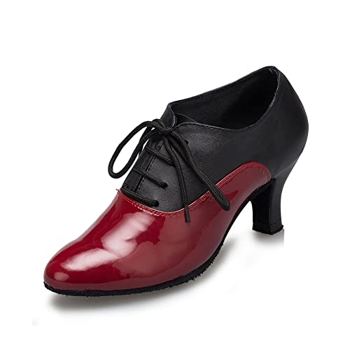 SWDZM Tanzschuhe Damen Latein Schnüren Geschlossene Salsa Tango Moderne Jazz Ballsaal Leistung Schuhe Trainingsschuhe,L159,Ferse-5CM,Rot,41EU von SWDZM