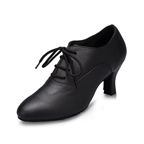 SWDZM Tanzschuhe Damen Latein Schnüren Geschlossene Salsa Tango Moderne Jazz Ballsaal Leistung Schuhe Trainingsschuhe,L159,Ferse-7.5CM,Schwarz,38EU von SWDZM