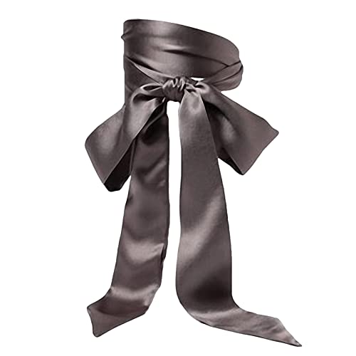 SWECOMZE Satin-Schärpe Gürtel Damen Hochzeit Bogen Band Schal Krawatte (Dunkelgrau) von SWECOMZE