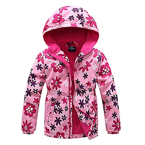 SXSHUN Kinder Mädchen Softshell Jacke mit Fleecefütterung Übergangsjacke Druck Wanderjacke Outdoorjacke Warm Winddicht Atmungsaktiv Frühling Herbst, Blumen, 116(Etikettengröße:120) von SXSHUN