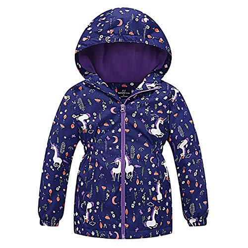 SXSHUN Kinder Mädchen Softshell Jacke mit Fleecefütterung Übergangsjacke Druck Wanderjacke Outdoorjacke Warm Winddicht Atmungsaktiv Frühling Herbst, Königsblau, 122-128(Etikettengröße:130) von SXSHUN