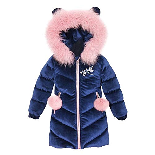 SXSHUN Kinder Winterjacke Mädchen mit Kapuze Warm Wintermantel Steppjacke Winter aus Baumwolle Kinderjacke Kleiner Bär, Marine, 122-128(Größenetikett:130) von SXSHUN