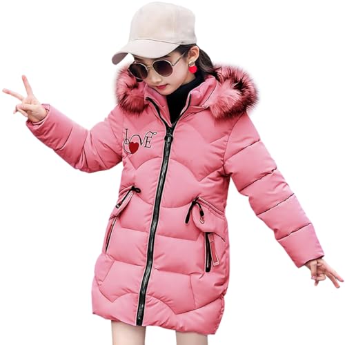 SXSHUN Mädchen Winterjacke mit Abnehmenbarer Fellkapuze Kinder Wintermantel Kälteschutz Warm Verdickte Daunenjacke Daunenmantel Parka, Rosa, 122-128 (Etikettengröße:XL) von SXSHUN