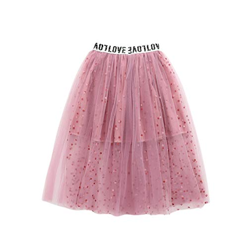 SXSHUN Midi Mädchen Kinder Tüllrock Elastische Sommerrock Lang Falten Rock Ballet Prinzessin A-Linien Petticoat Kleider, Rosa, 104/110 (Etikettengröße:110) von SXSHUN