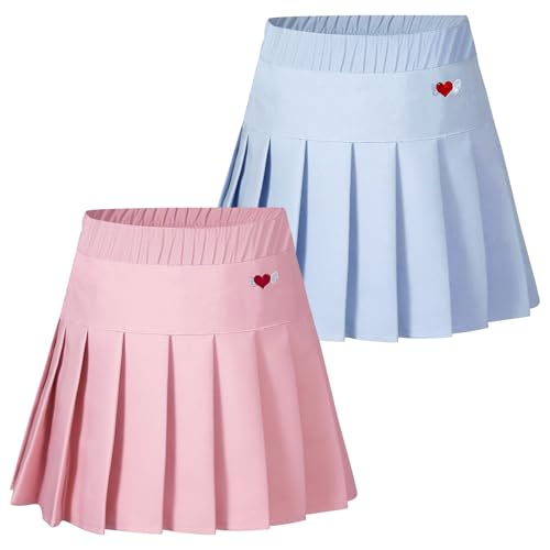 SXSHUN Tennisrock Mädchen A-Linie Faltenrock mit Innenshorts Schuluniform Plissee Rock mit Elastische Taille 2er/1er-Pack Skater Sportrock Baumwolle Minirock, 104-110 von SXSHUN