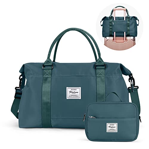 Reisetasche für Damen, Übernachtungstasche mit Nassfach und Trolleyhülle, Tragetasche, Sporttasche, Sporttasche, B-pfau blau, 1 Reisetasche+1 Kulturbeutel von SYCNB